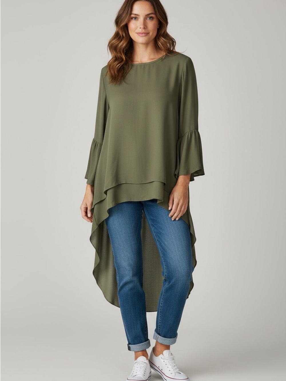 PrettyGarden Forest Green Chiffon Blouse | Size M
